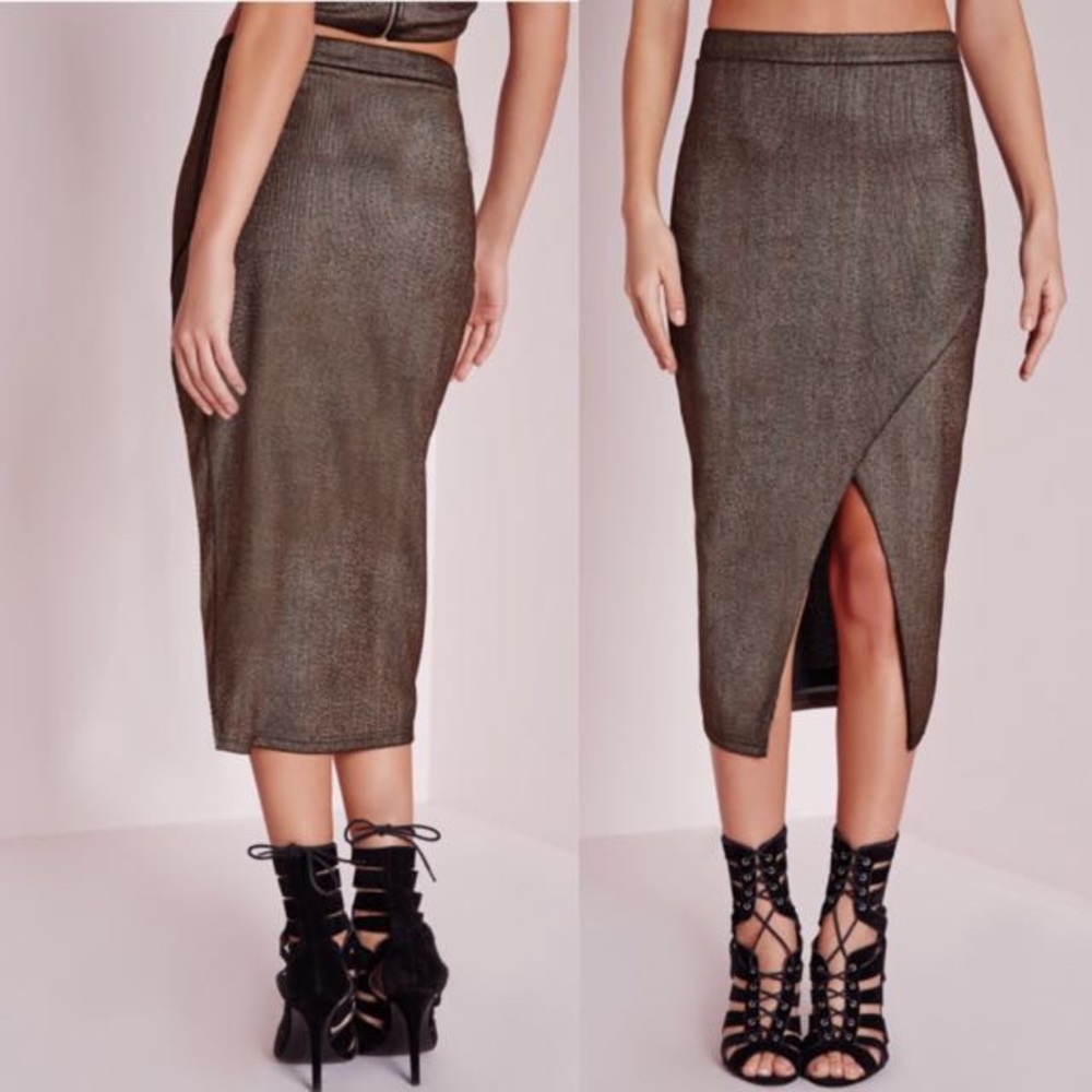 Missguided Wrap Over Metallic Midi Skirt NWT